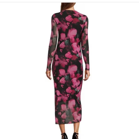 Ted baker Floral Print Mesh Knit Crew Neck Long Sleeve Bodycon Midi  Dress NWT - Picture 3 of 6